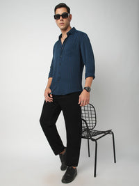 VASTRADO Men Classic Spread Collar Vertical Striped  Slim Fit Casual Shirt