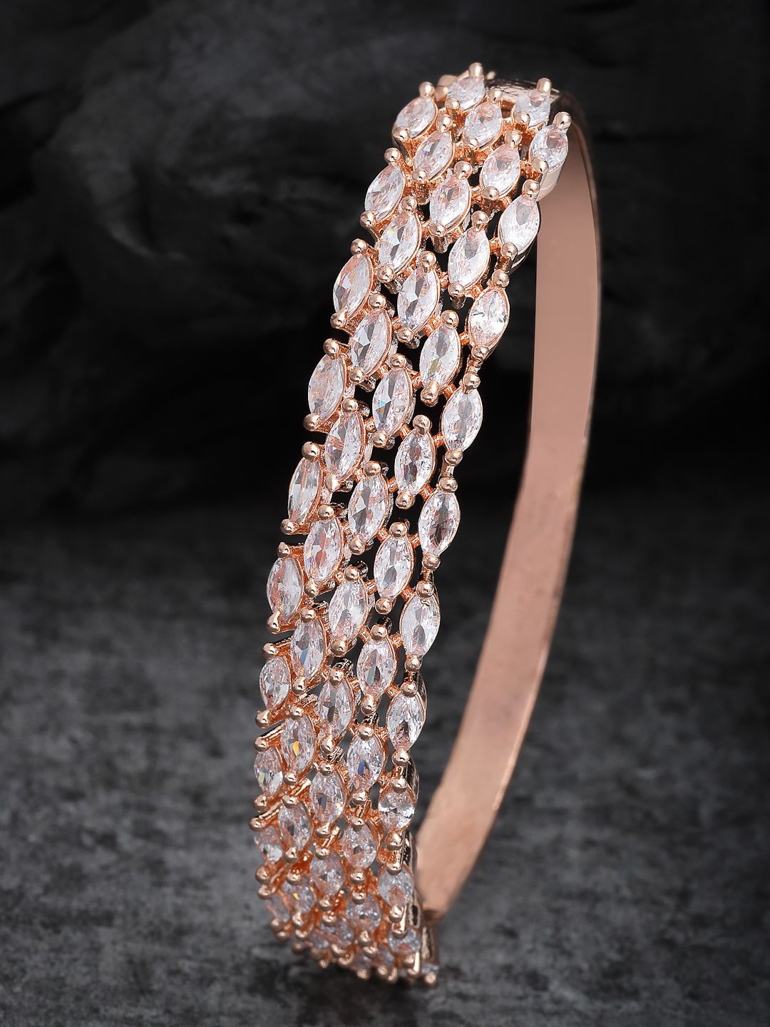Anouk Women Brass Cubic Zirconia Rose Gold-plated Bangle-Style Gelang