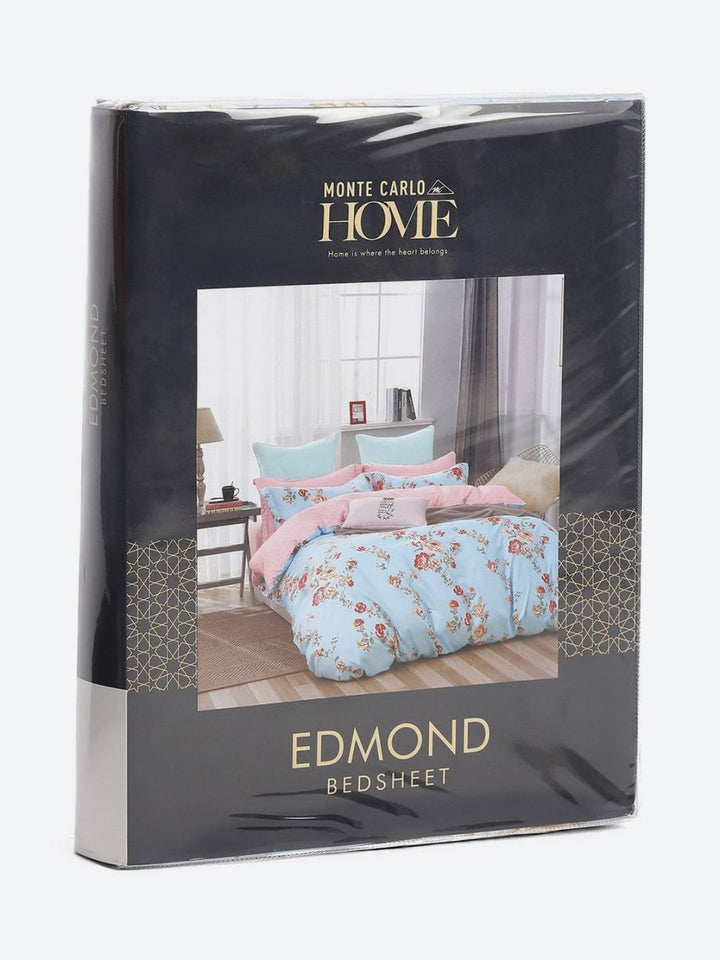 Monte Carlo Sea Green & Pink Floral Printed 144 TC King Bedsheet Set 2.70 m x 2.70 m