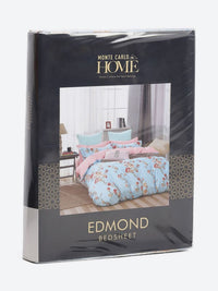 Monte Carlo Sea Green & Pink Floral Printed 144 TC King Bedsheet Set 2.70 m x 2.70 m