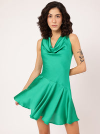 DressBerry Shiny & Divine Box Pleats Satin Drop-Waist Mini Dress