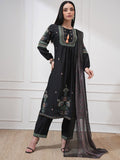 Vishudh Floral Embroidered Tie-Up Neck A-Line Kurta With Trousers & Dupatta