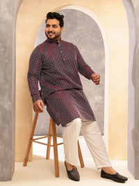 SOJANYA PLUS Men Geometric Printed Festive Silk Straight Kurta