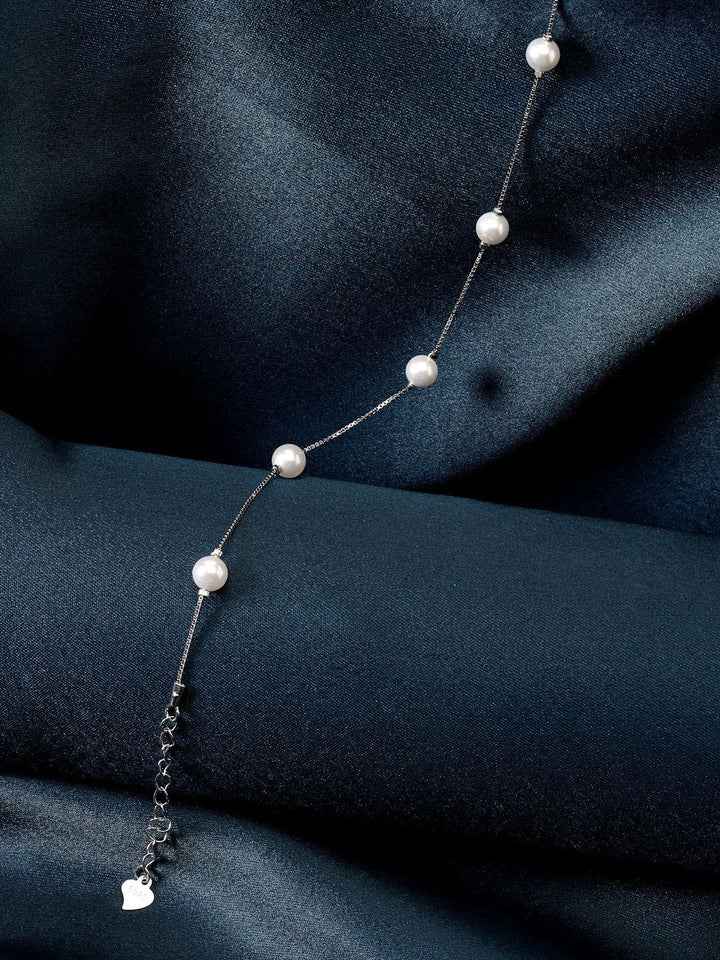 PANASH 925 Sterling Silver Rhodium-Plated Shell Pearls Beaded Link Bracelet