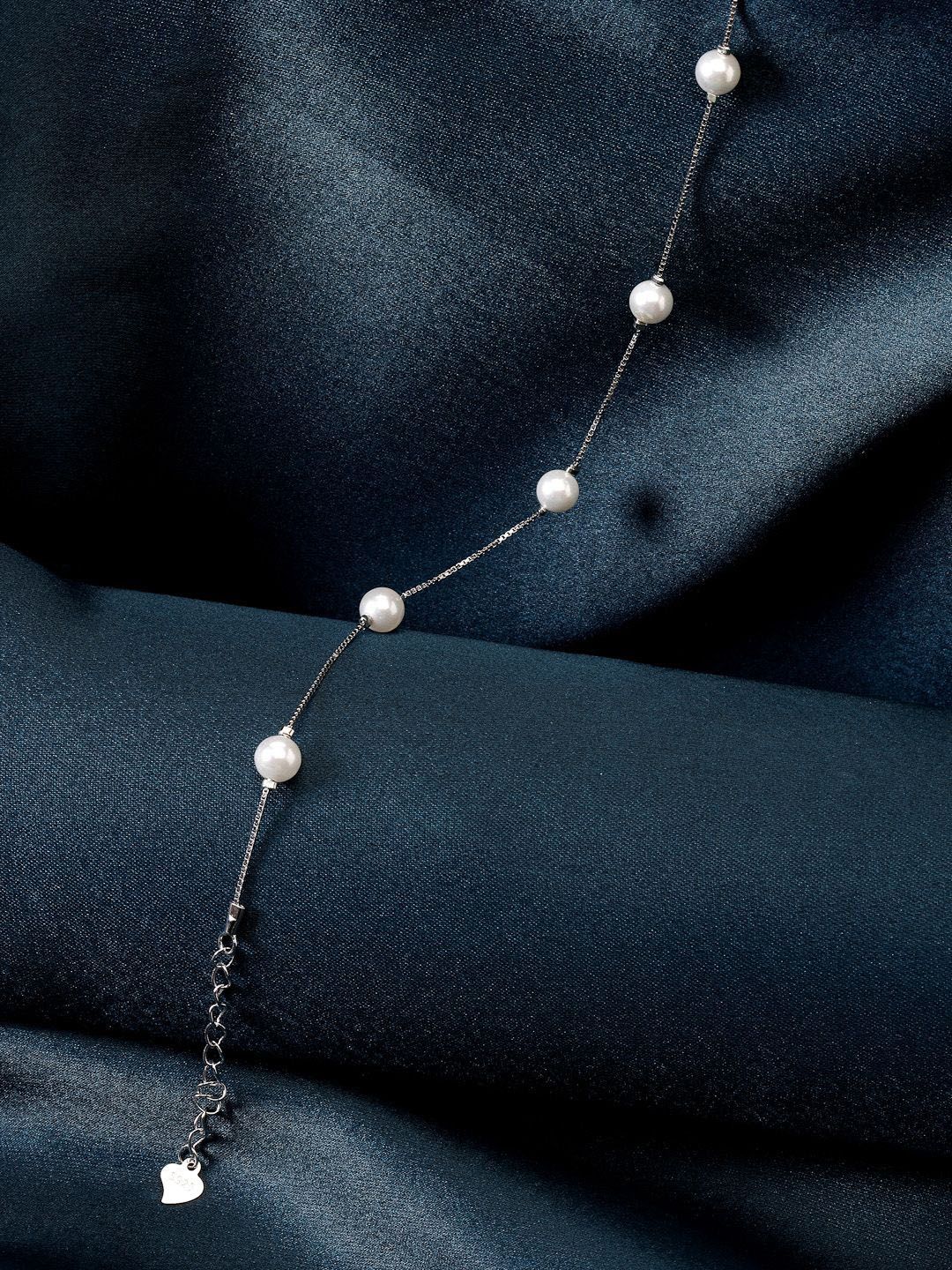 PANASH 925 Sterling Silver Rhodium-Plated Shell Pearls Beaded Link Bracelet