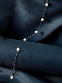 PANASH 925 Sterling Silver Rhodium-Plated Shell Pearls Beaded Link Bracelet