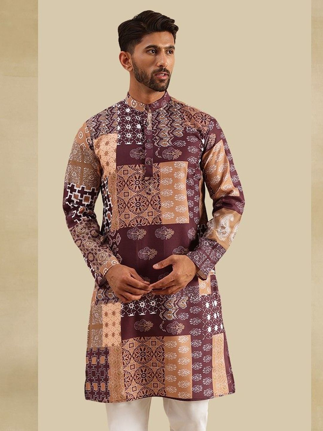 Anouk Men Ethnic Motifs Printed Mandarin Collar Straight Kurta