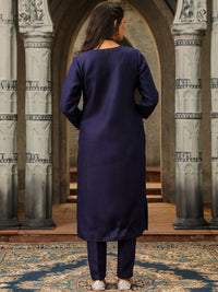 House of Chikankari Women Blue Woolen Aari Sulam Set Kurta