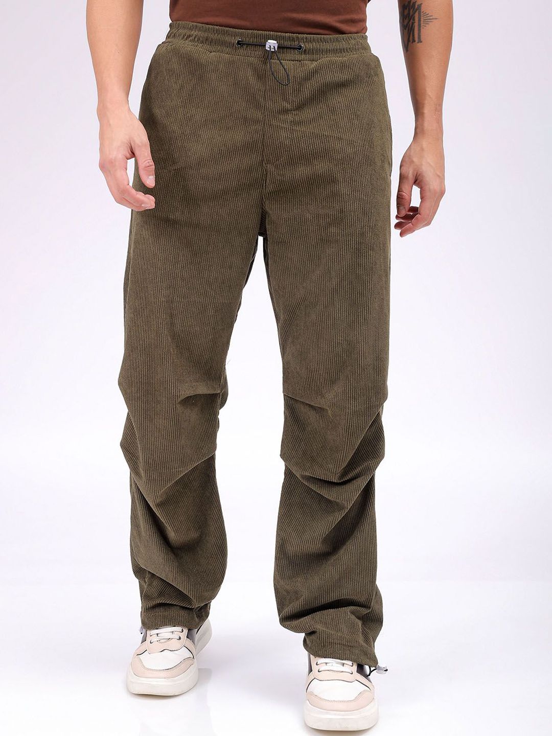 The Indian Garage Co Men Striped Tapered Fit Regular Trousers