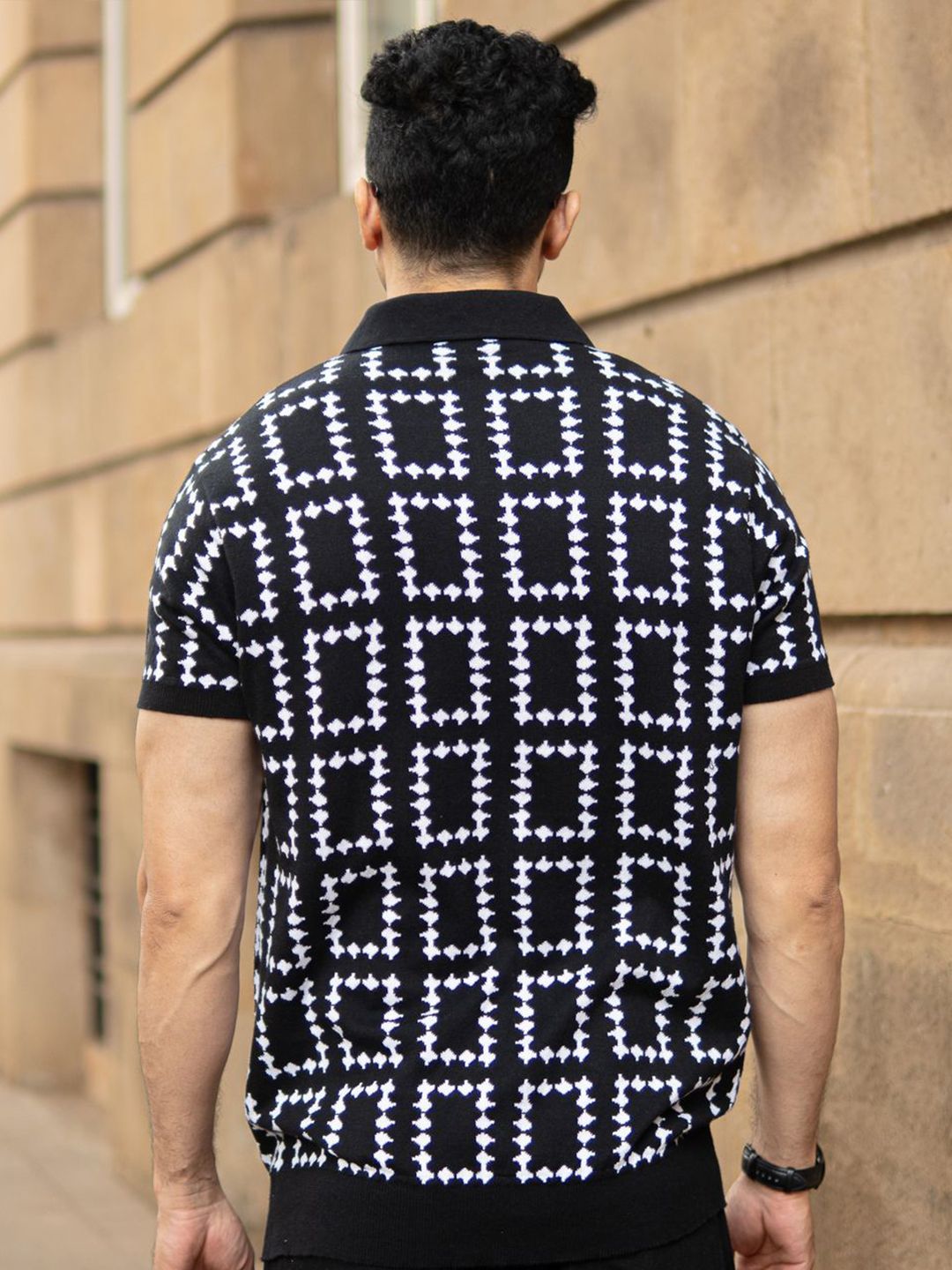 Powerlook SS25 Geometric Knit Polo Collar Pure Cotton T-Shirt