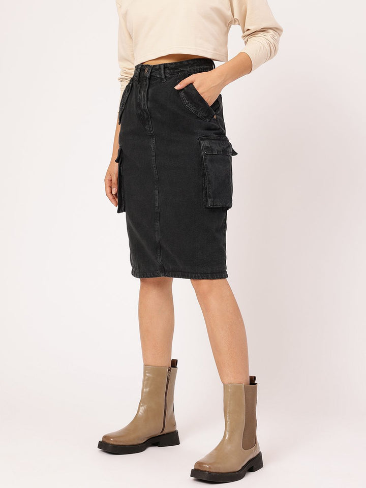 DressBerry City Chic Back Slit Cargo-Style Denim Skirt
