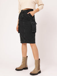 DressBerry City Chic Back Slit Cargo-Style Denim Skirt