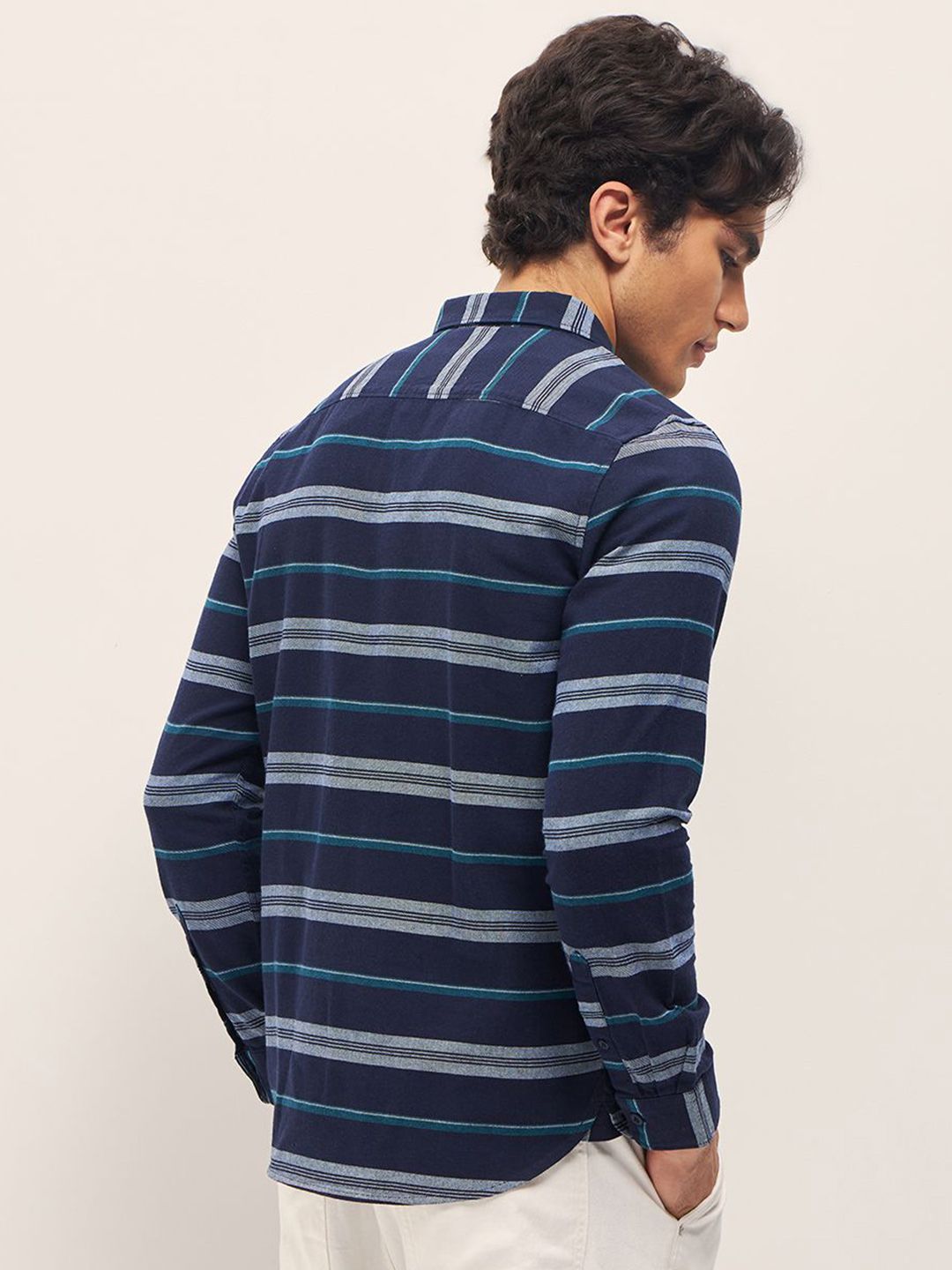 THE BEAR HOUSE Pure Cotton Button-Down Collar Multi Striped Slim Fit Casual Shirt