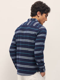 THE BEAR HOUSE Pure Cotton Button-Down Collar Multi Striped Slim Fit Casual Shirt