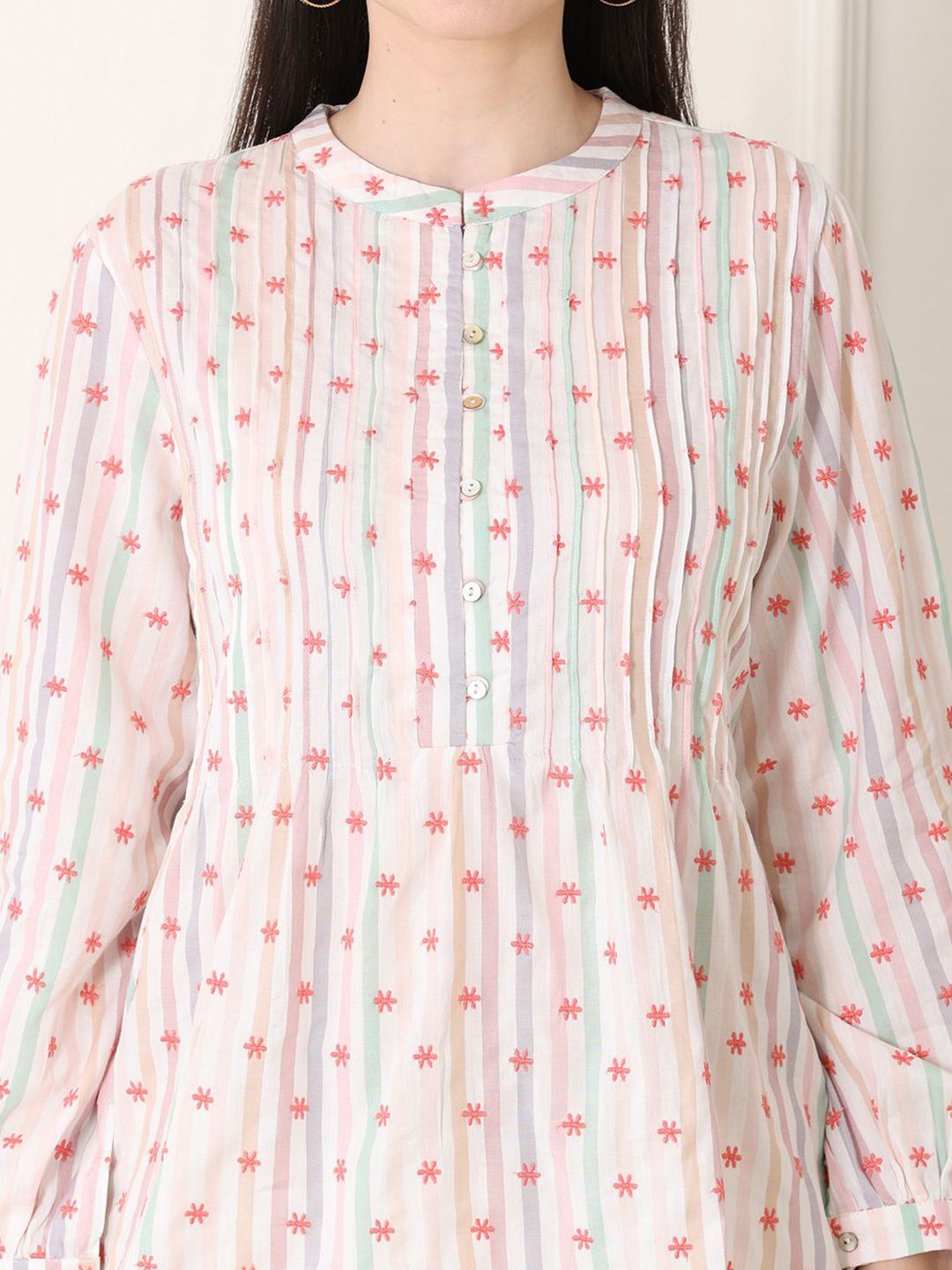 W Floral Print Puff Sleeve Cotton Top