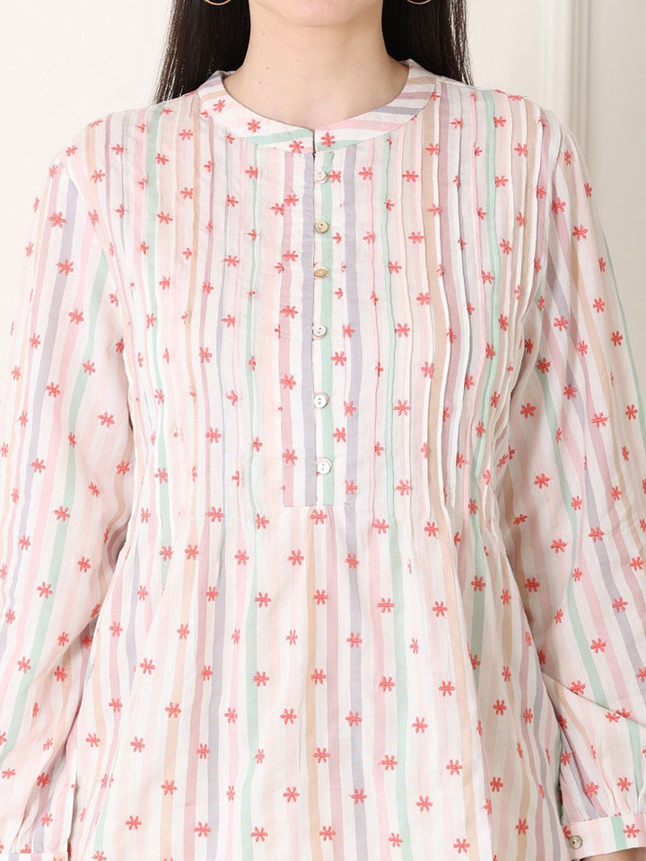 W Floral Print Puff Sleeve Cotton Top