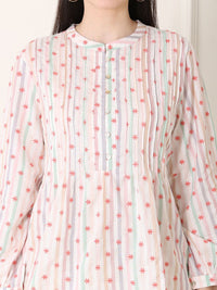 W Floral Print Puff Sleeve Cotton Top
