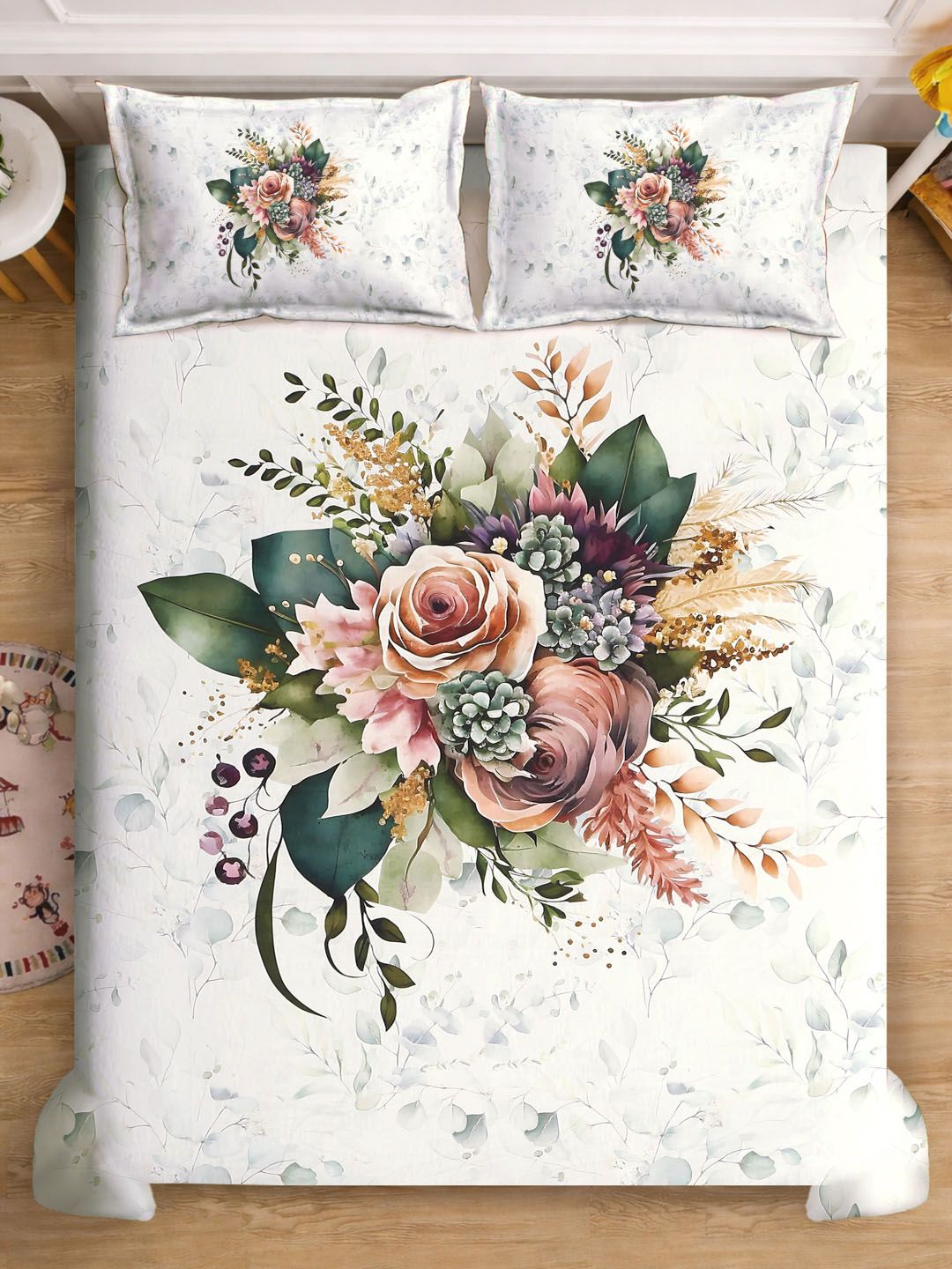 KLOTTHE Cream Floral Printed 400 TC King Superfine Bedsheets