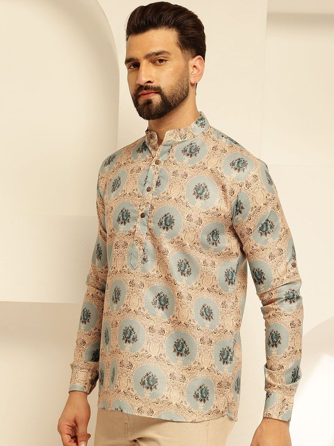 SOJANYA Floral Printed Cotton Straight Short Kurta