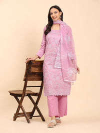 Mamicha Women Floral Embroidered Regular Pure Cotton Kurta with Palazzos & With Dupatta