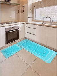 Cortina Blue 2 Pieces Printed Rectangular Anti-Skid Kitchen Mats