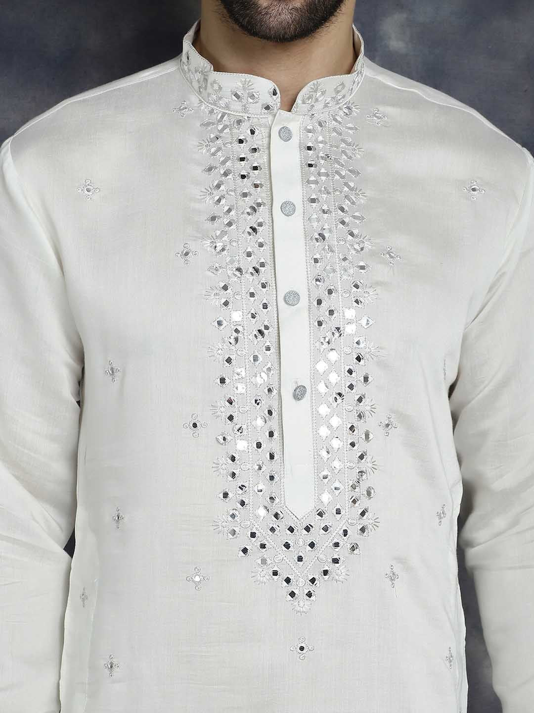 Jompers Geometric Embroidered Regular Mirror Work Kurta With Pyjamas
