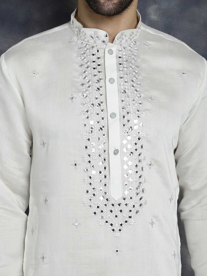 Jompers Geometric Embroidered Regular Mirror Work Kurta With Pyjamas