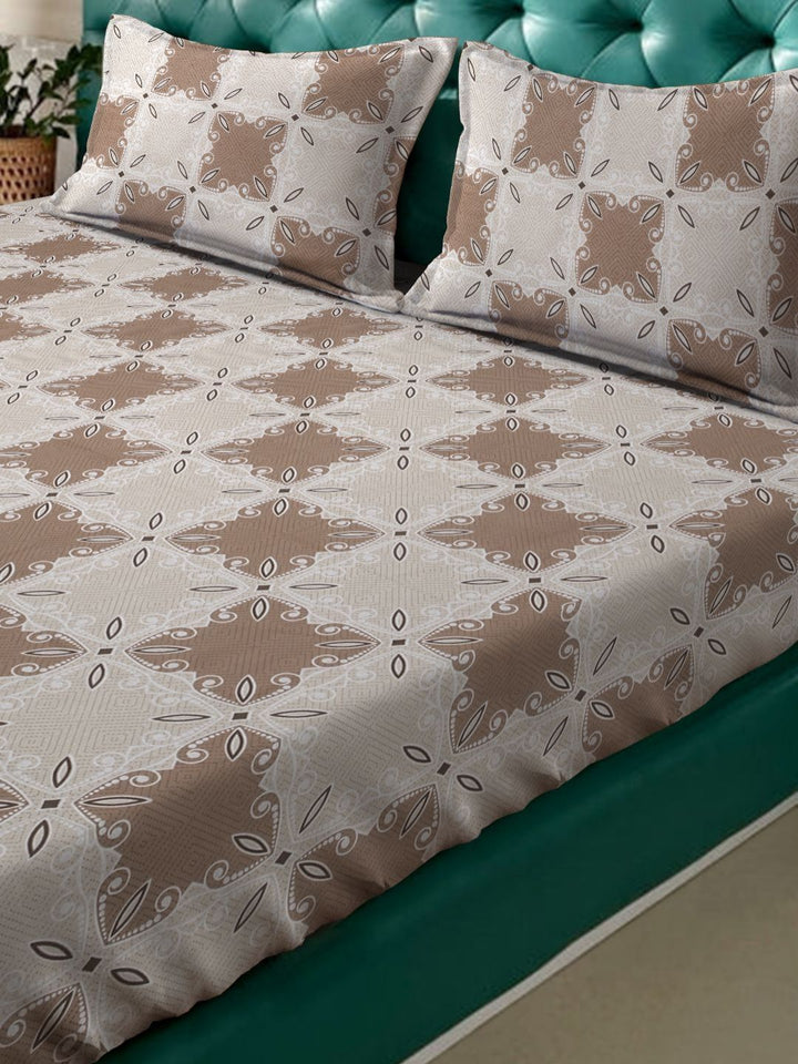 Myntra Elegant Homes Brown Floral Pure Cotton 400 TC King Bedsheet with 2 Pillow Covers-98 x 89 inches