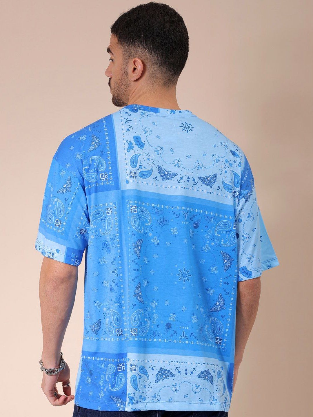 The Indian Garage Co Men Abstract Printed Round Neck Oversized T-shirt