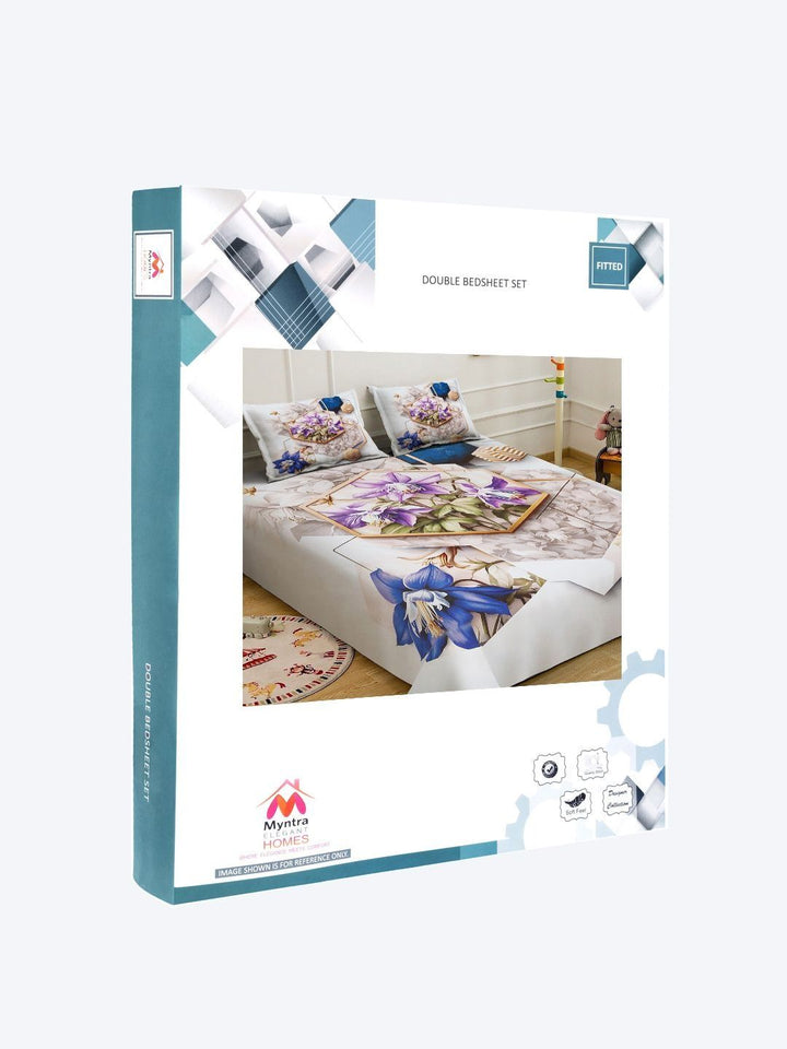 Myntra Elegant Homes Multicoloured Floral 300 TC Bedsheet with 2 Pillow Covers