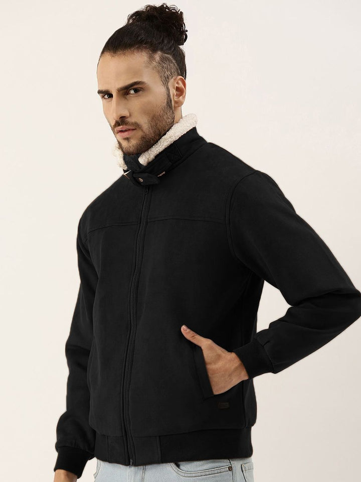 Campus Sutra Men Spread Collar Solid Casual Bomber Jacket