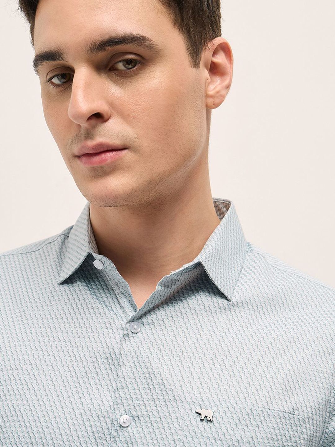 THE BEAR HOUSE Men Spread Collar Geometric Printed Cotton Tailored Fit Formal Shirt