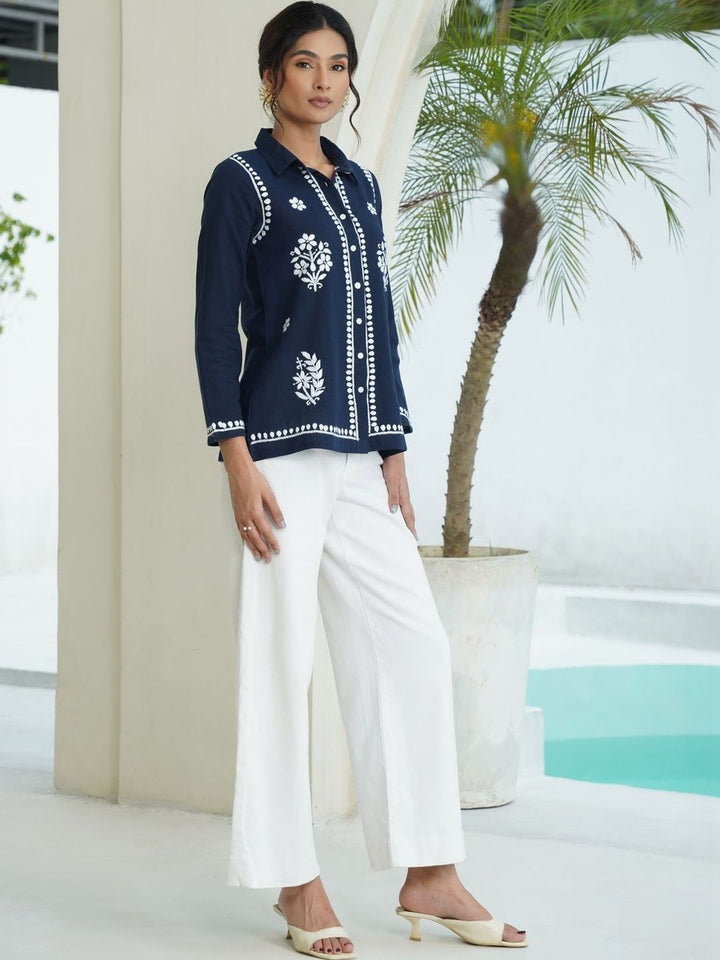 House of Chikankari Women Straight Floral Printed Spread Collar Cotton Baju Kasual