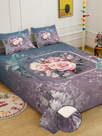 KLOTTHE Ungu & Merah Jambu Bercetak Cadar Katil Double 400 TC Dengan 2 Sarung Bantal-98.4 x 88.5 Inci