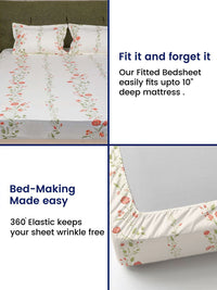 URBAN SPACE Peach-Coloured & White 200 TC Cotton Queen Bedsheet Set 1.27 m x 1.98 m