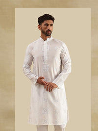 SOJANYA Floral Embroidered Mandarin Collar Mirror Work Cotton Silk Straight Kurta
