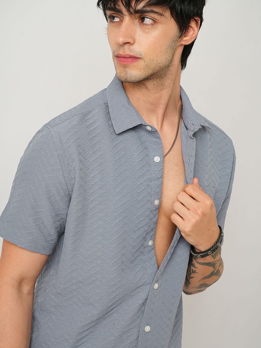 VASTRADO Men Classic Spread Collar Textured  Slim Fit Casual Shirt