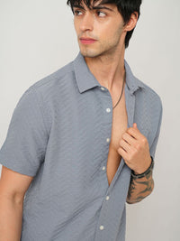 VASTRADO Men Classic Spread Collar Textured  Slim Fit Casual Shirt