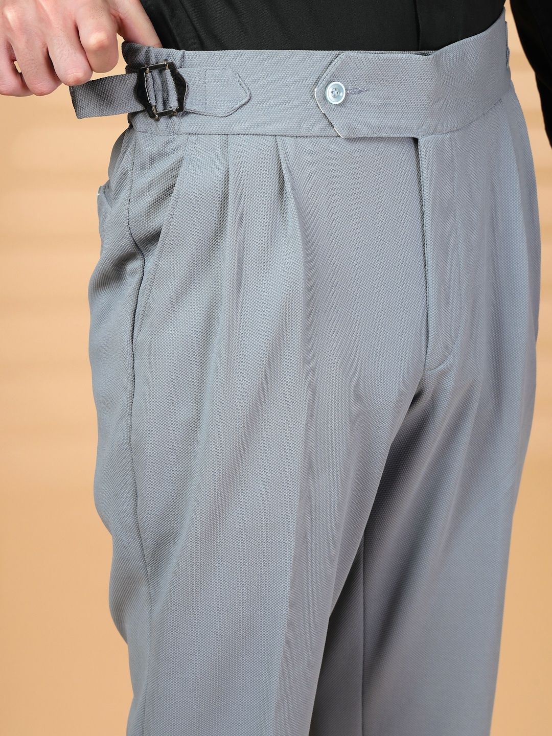 KLOTTHE Men Grey Lycra Formal Formal Trousers