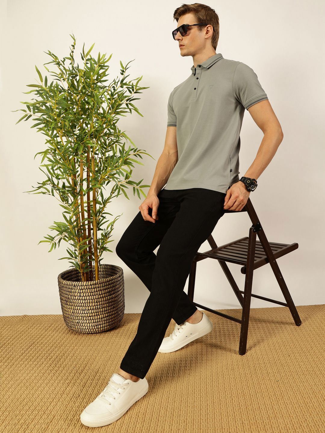 Thomas Scott Men Solid Polo Collar Cotton T-shirt