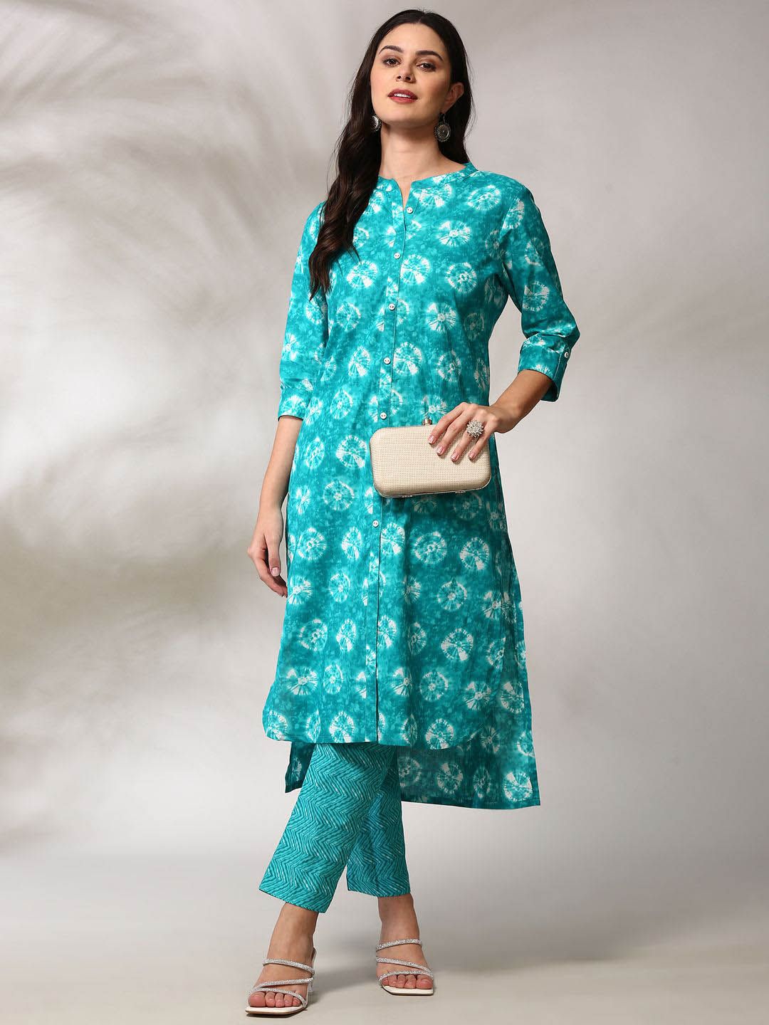 Anouk Floral Printed Regular Straight Kurta with Trousers