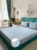 KLOTTHE Book Fold Blue Ethnic Motifs Polycotton 300 TC Fitted King Fine Bedsheet with 2 Pillow Covers-98 x 89 inches