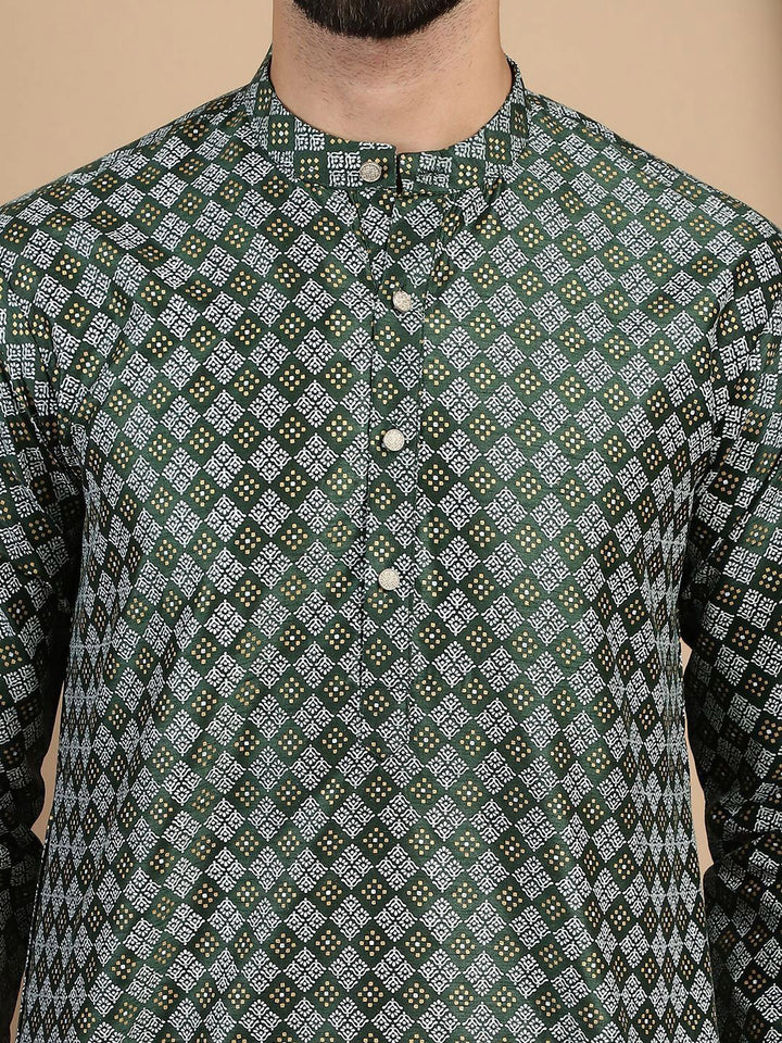 Anouk Geometric Printed Mandarin Collar Regular Straight Kurta With Churidar