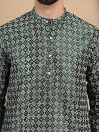 Anouk Geometric Printed Mandarin Collar Regular Straight Kurta With Churidar