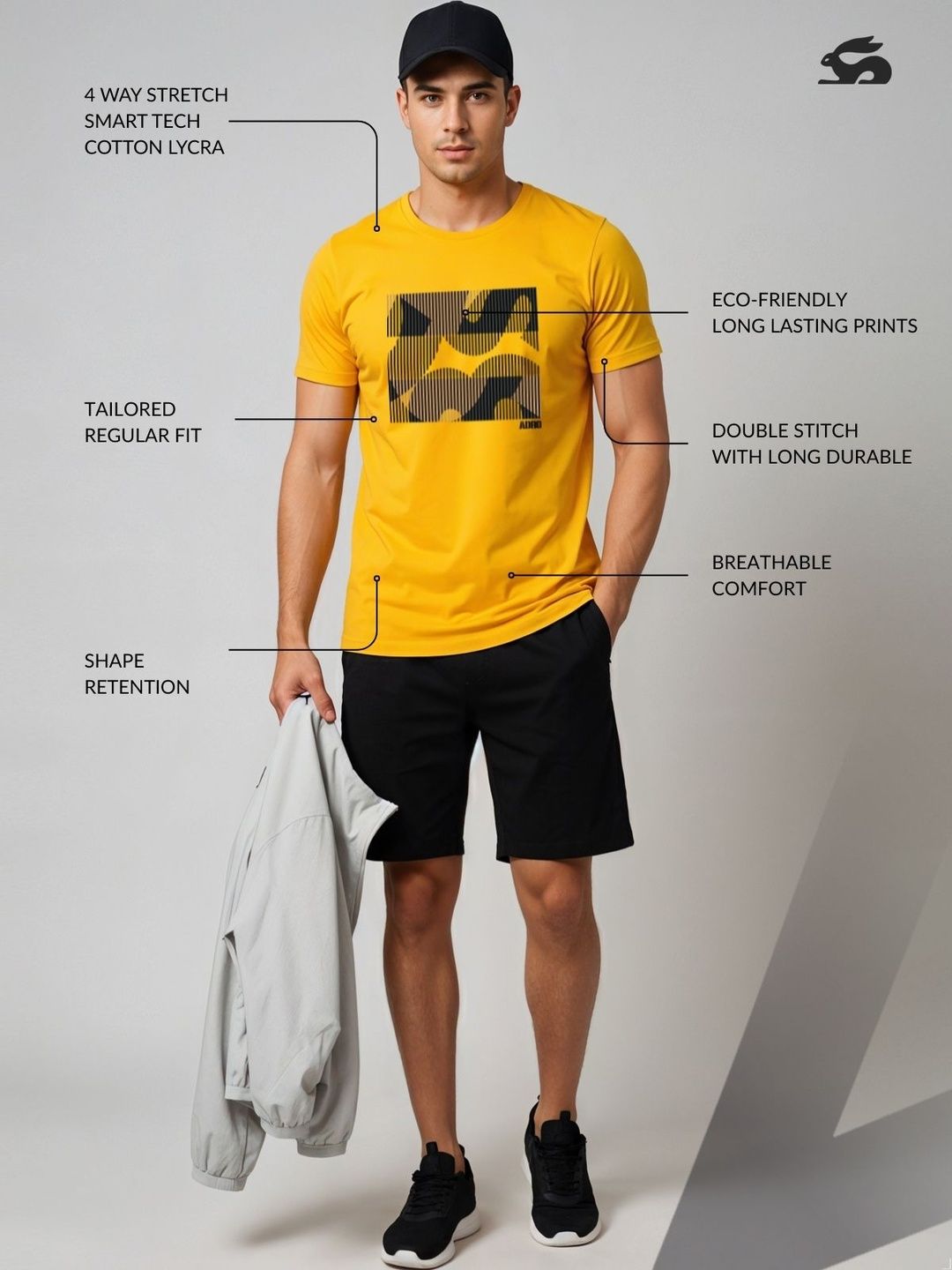 ADRO Abstrak Bercetak Lengan Pendek Baju-T Kapas Regular Fit