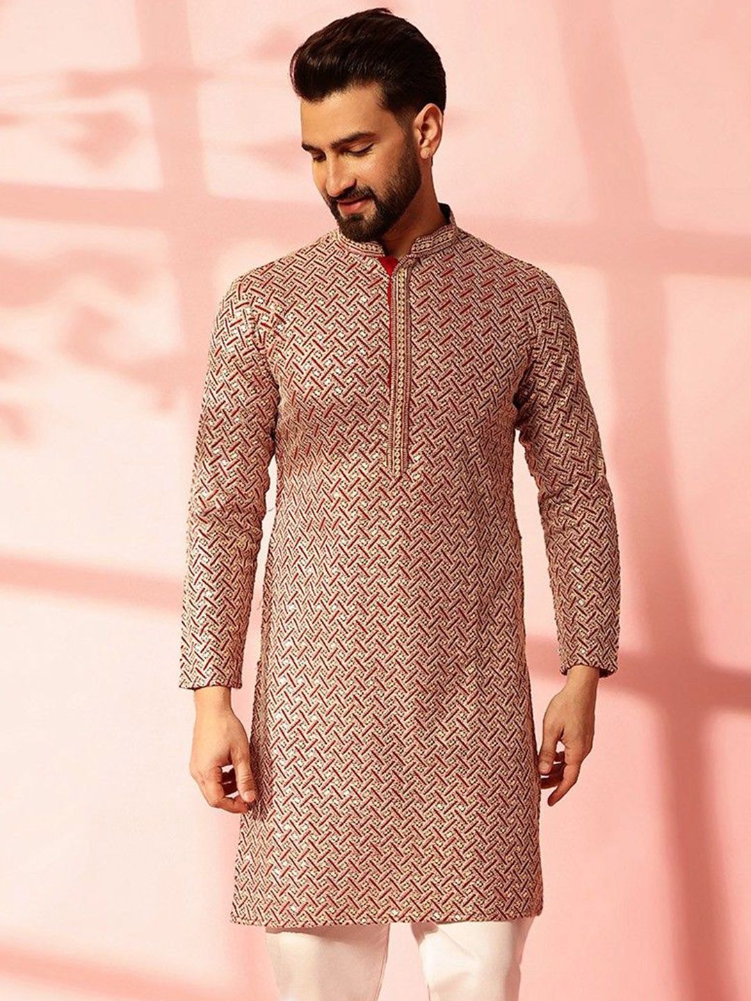 Kurta Lurus Kapas Bersulam Geometri Anouk