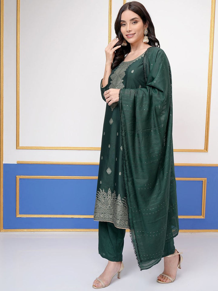 Vishudh Ethnic Motifs Woven Design Regular Straight Kurta With Trouser With Dupatta