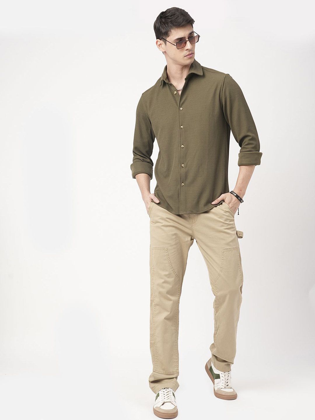 VASTRADO Men Olive Textured Shirt