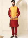 SOJANYA Kurta Kapas Sutera Kolar Mandarin Dengan Jaket Nehru Rekaan Churidar & Tenunan