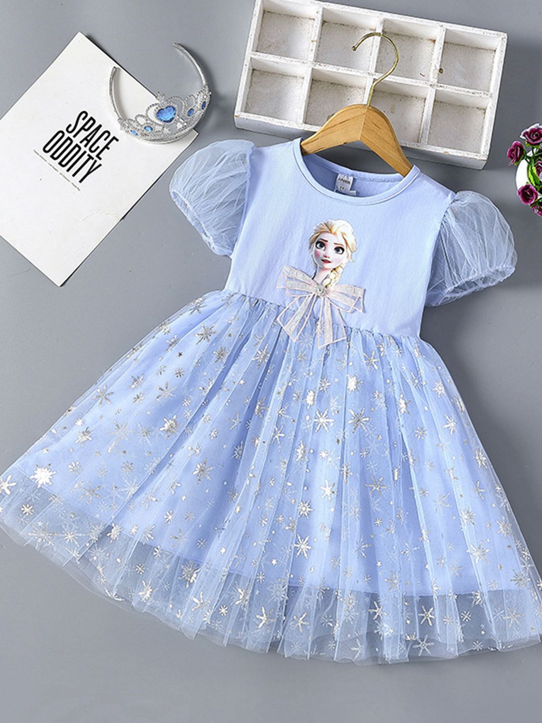 YK Floral Striped Puff Sleeve Fit & Flare Dress
